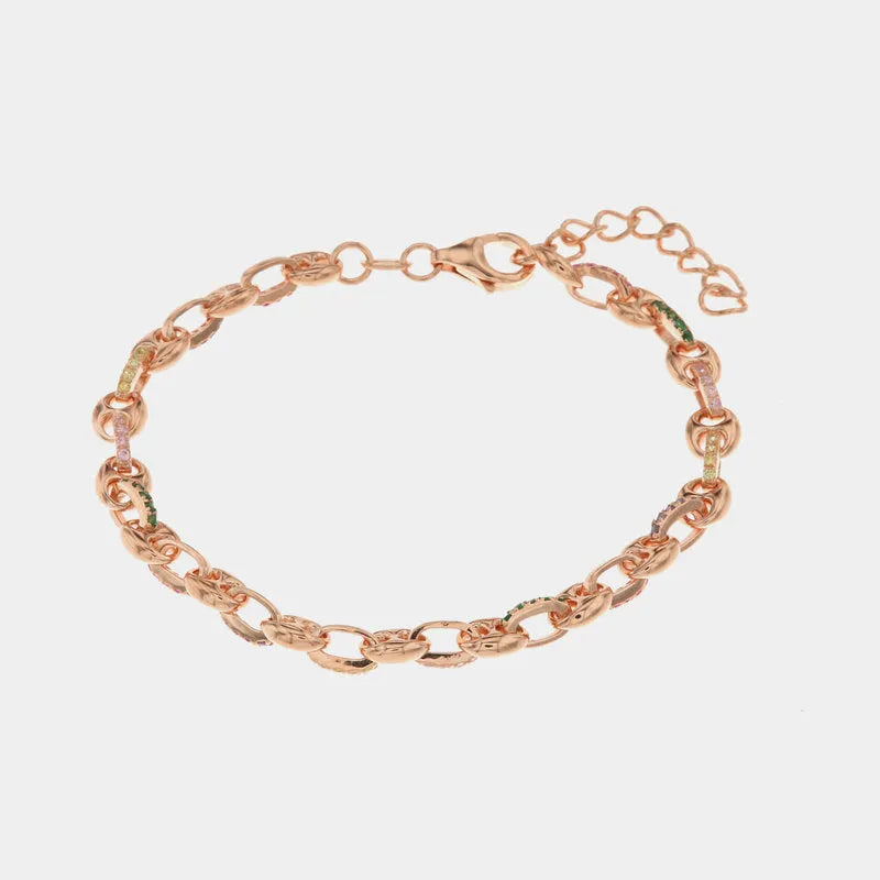Bracciale in Argento 925 a catena con dettagli alternati in zirconi multicolor - BYSIMON gioielli
