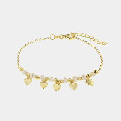 Bracciale in Argento 925 con perline alternate da cuori pendenti