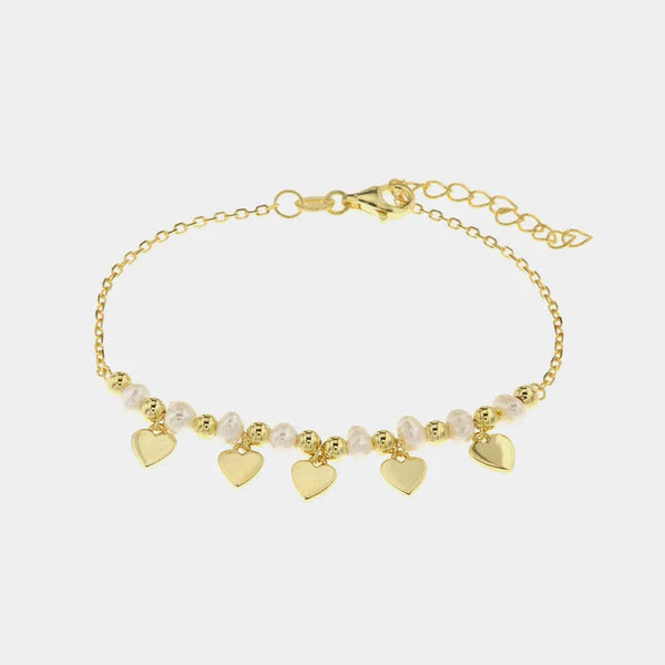 Bracciale in Argento 925 con perline alternate da cuori pendenti