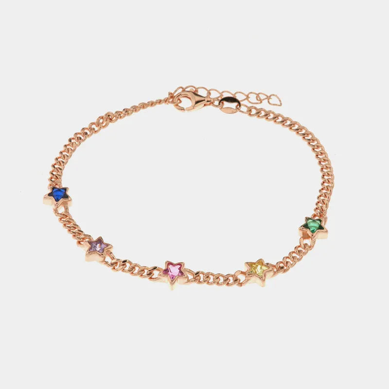 Bracciale in Argento 925 a catena alternata da stelle impreziosite da zirconi multicolor