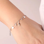 Bracciale in Argento 925 con fulmine e cuore alternati da gocce di zirconi bianchi