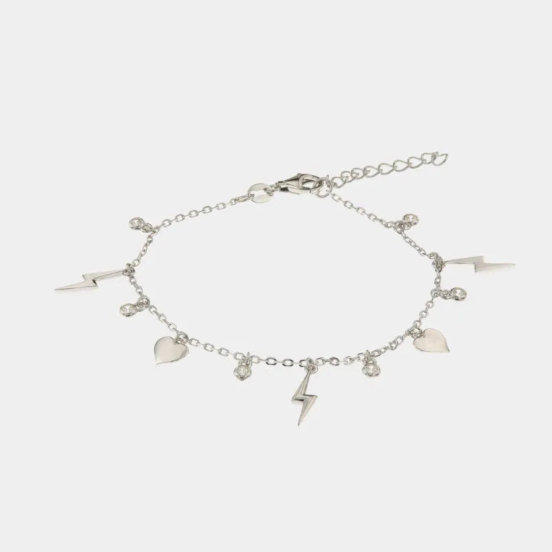 Bracciale in Argento 925 con fulmine e cuore alternati da gocce di zirconi bianchi