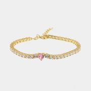 Bracciale in Argento 925 tennis con cuori in zirconi bianchi e rosa