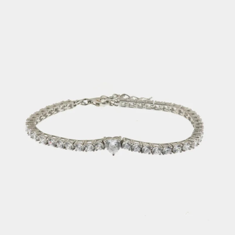 Bracciale in Argento 925 tennis in zirconi bianchi con dettaglio centrale a cuore