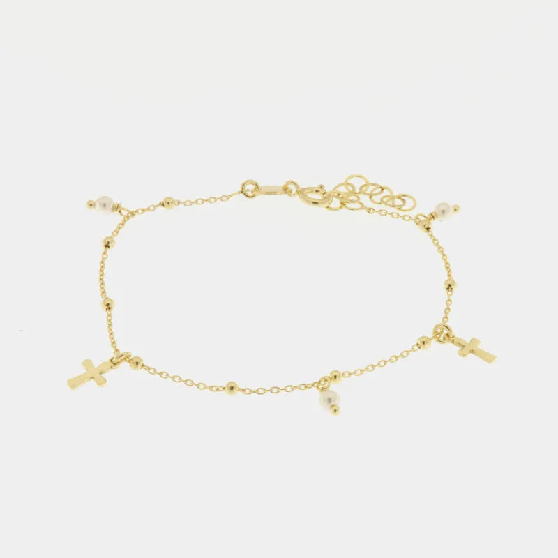 Bracciale in Argento 925 con croci e perle pendenti