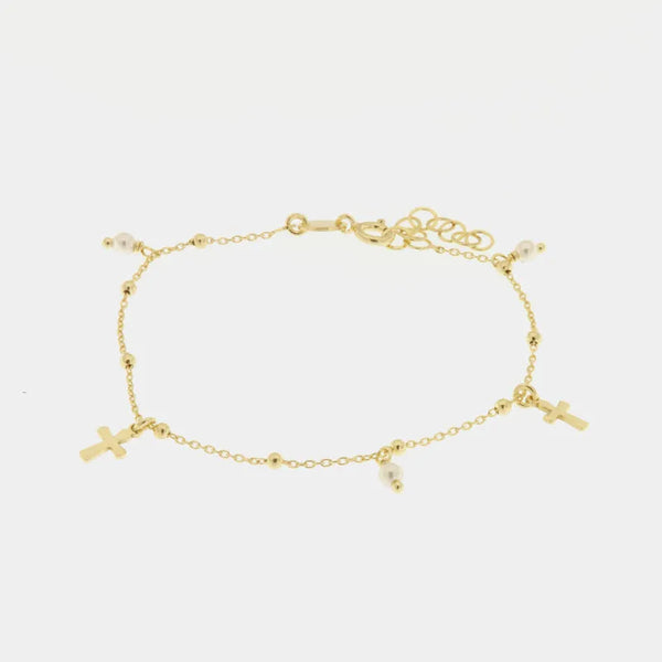 Bracciale in Argento 925 con croci e perle pendenti