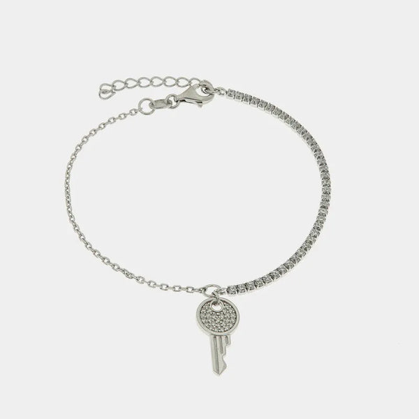 925 Silver bracelet with key embellished with white zircons