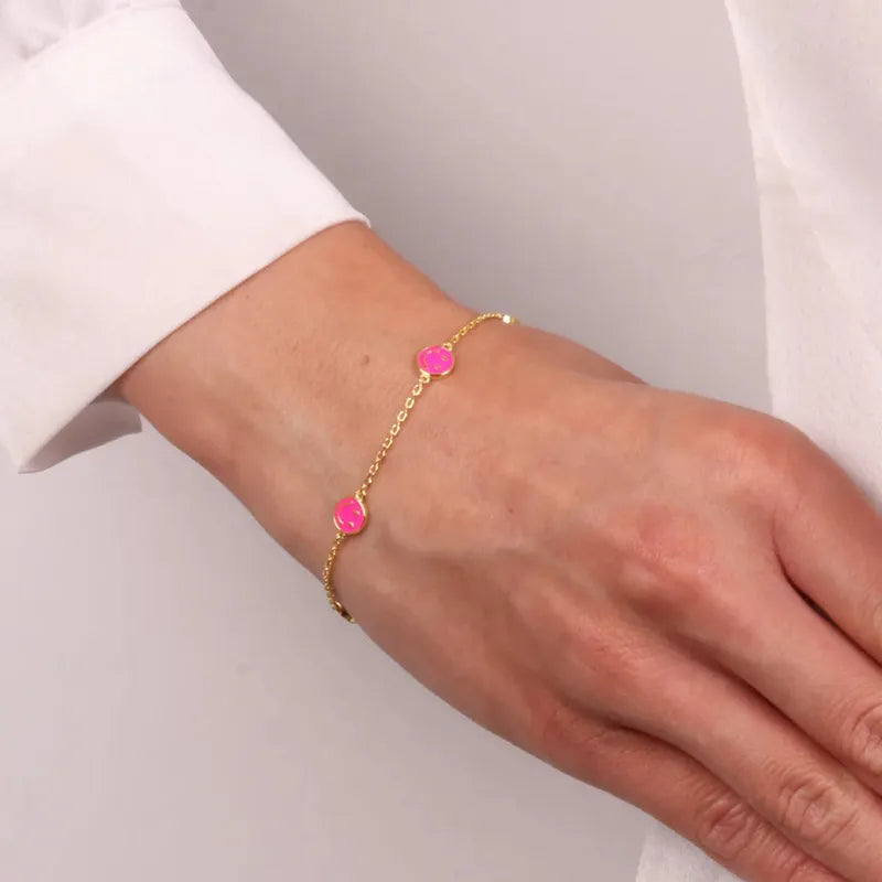 Bracciale in Argento 925 a forma di smile di colore fucsia