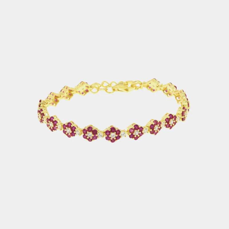 Bracciale in Argento 925 con zirconi rossi e bianchi a forma di fiore