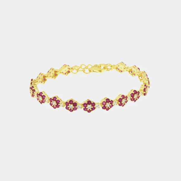 Bracciale in Argento 925 con zirconi rossi e bianchi a forma di fiore