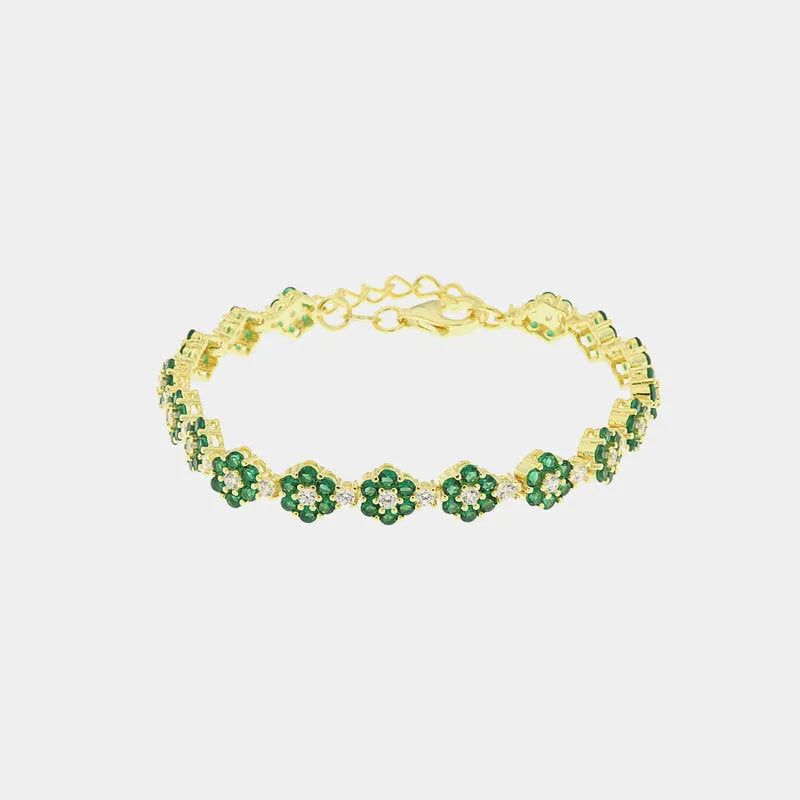 Bracciale in Argento 925 con zirconi verdi e bianchi a forma di fiore