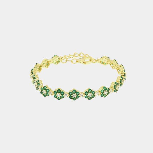 Bracciale in Argento 925 con zirconi verdi e bianchi a forma di fiore - BYSIMON gioielli
