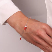 Bracciale in Argento 925 con corni rossi e zirconi bianchi