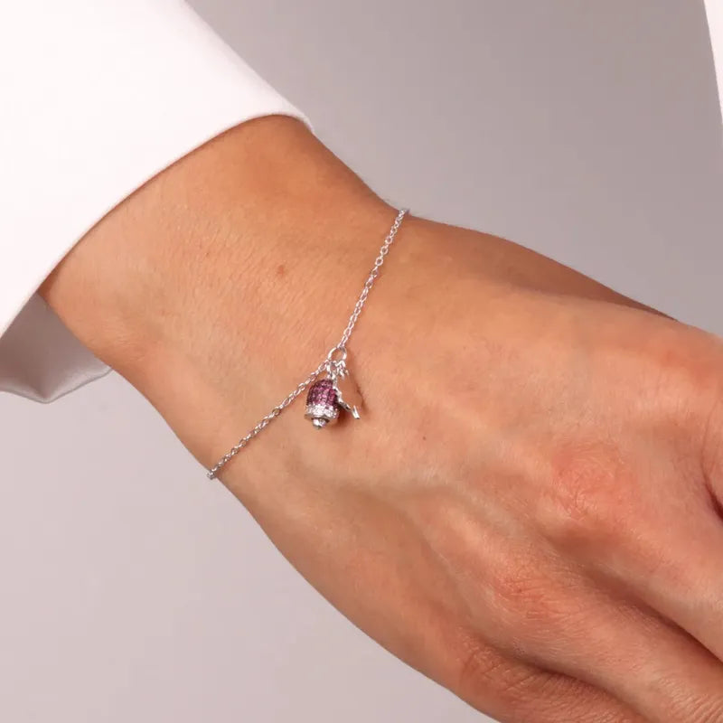 Bracciale in Argento 925 campanella portafortuna impreziosito da zirconi rossi e quadrifoglio