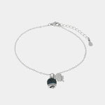 Bracciale in Argento 925 campanella portafortuna impreziosito da zirconi blu e quadrifoglio