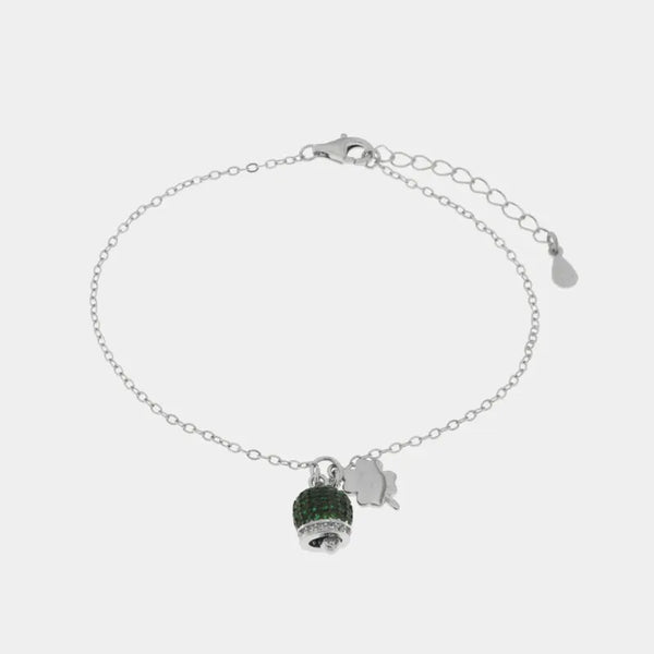 Bracciale in Argento 925 campanella portafortuna impreziosito da zirconi rossi e quadrifoglio