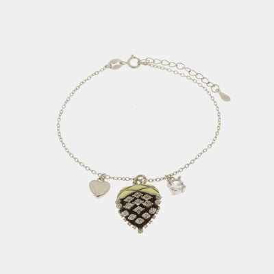 Bracciale in Argento 925 con pigna portafortuna impreziosito da zirconi bianchi e cuore pendente