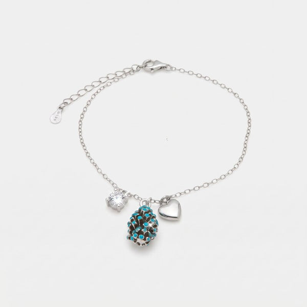 Bracciale in Argento 925 con pigna portafortuna impreziosito da zirconi blu e cuore pendente - BYSIMON gioielli