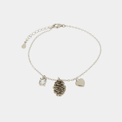 925 Silver bracelet with lucky pine cone embellished with white zircons and pendant heart