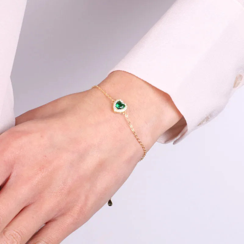 Bracciale in Argento 925 con cuore verde - BYSIMON gioielli