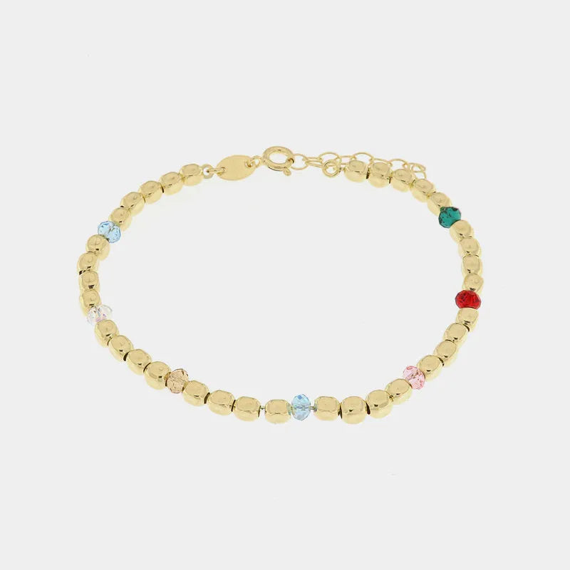 Bracciale in Argento 925 con pepite martellate e cristalli colorati