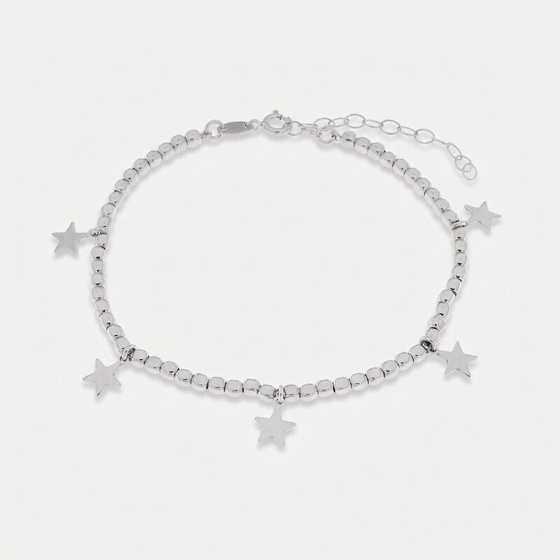 Bracciale in Argento 925 con pepite martellate e stelle pendenti - BYSIMON gioielli