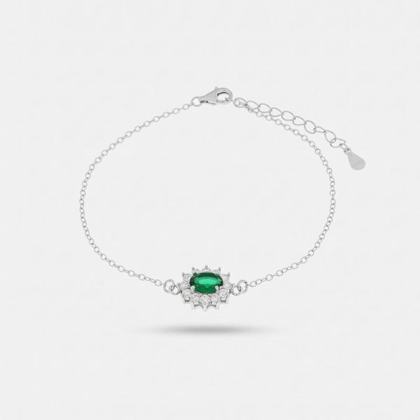 Bracciale in Argento 925 con zirconi bianchi e zircone centrale verde - BYSIMON gioielli