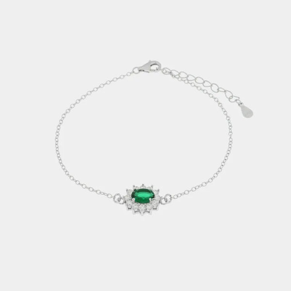 Bracciale in Argento 925 con zirconi bianchi e zircone centrale verde - BYSIMON gioielli