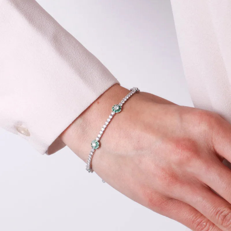 Bracciale in Argento 925 con fiori verdi e zirconi Collezione Barcellona - BYSIMON gioielli