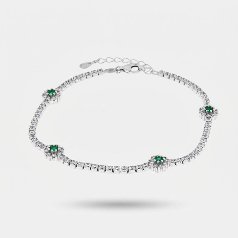 Bracciale in Argento 925 con fiori verdi e zirconi Collezione Barcellona - BYSIMON gioielli