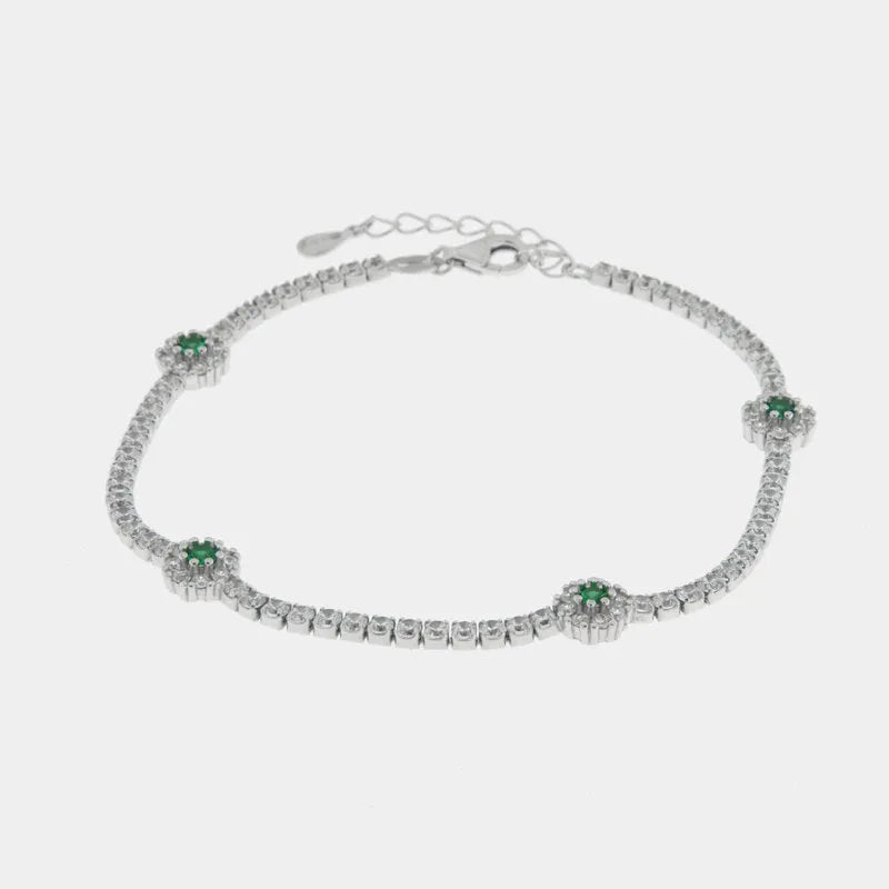Bracciale in Argento 925 con fiori verdi e zirconi Collezione Barcellona - BYSIMON gioielli
