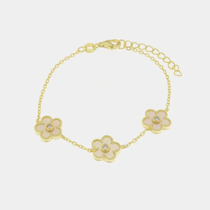 Bracciale in Argento 925 con fiori in madreperla
