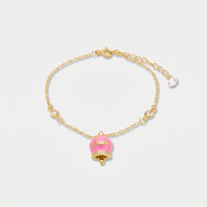 Bracciale in Argento 925 con campanella rosa Capri e zirconi