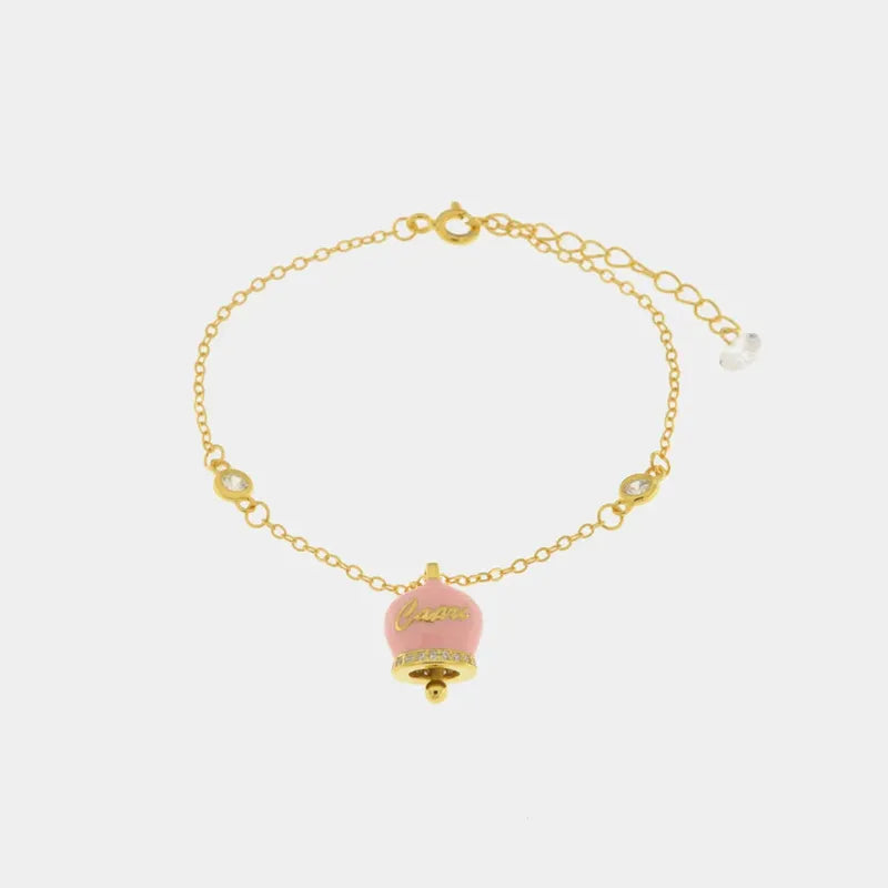 Bracciale in Argento 925 con campanella rosa Capri e zirconi