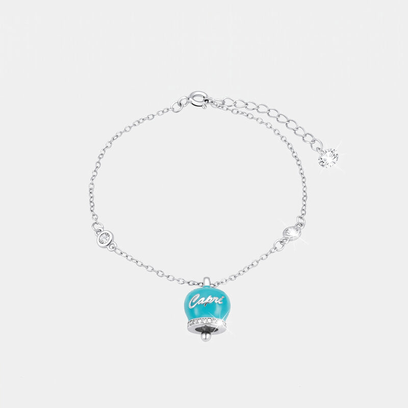 Bracciale in Argento 925 con campanella Capri azzurra e zirconi