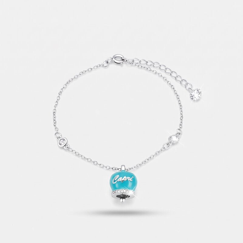 Bracciale in Argento 925 con campanella Capri azzurra e zirconi