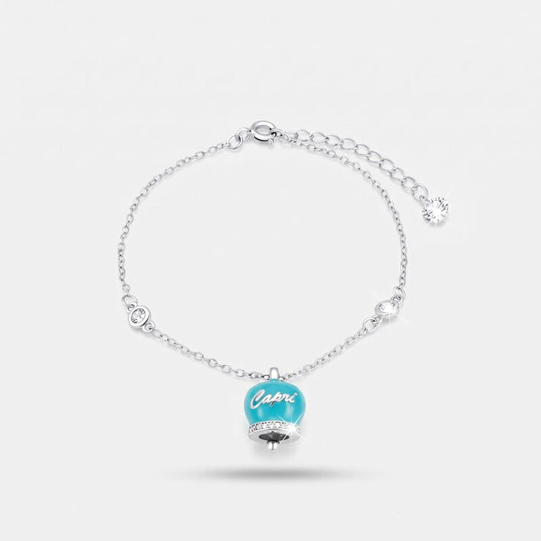 Bracciale in Argento 925 con campanella Capri azzurra e zirconi