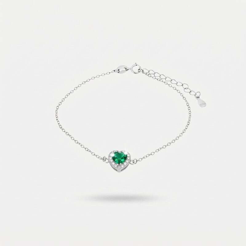 Bracciale in Argento 925 con cuore verde - BYSIMON gioielli