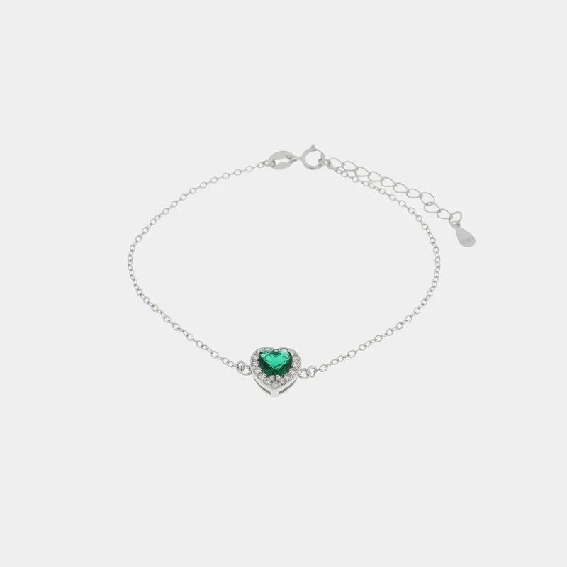 Bracciale in Argento 925 con cuore verde