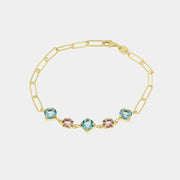 Bracciale in Argento 925 con catene e cristalli nelle sfumature del rosa e celeste