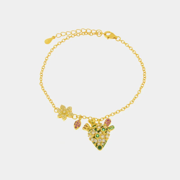 Bracciale in Argento 925 con cactus e zirconi colorate - BYSIMON gioielli