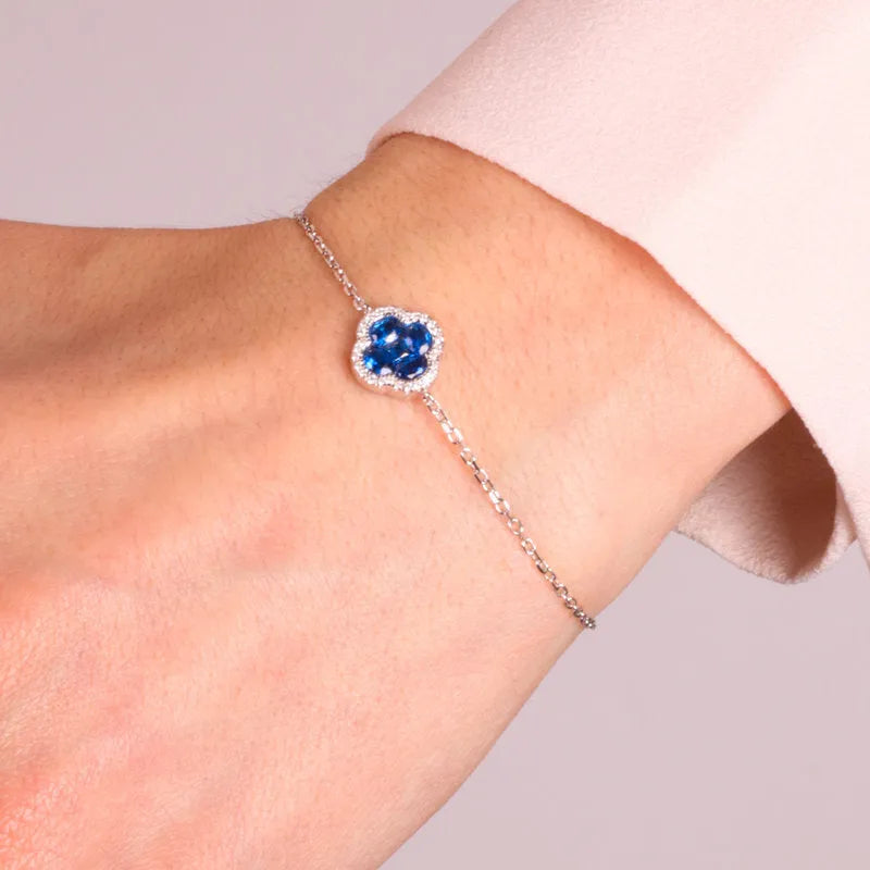 Bracciale in Argento 925 a forma di fiore e zirconi blu Collezione Amsterdam - BYSIMON gioielli