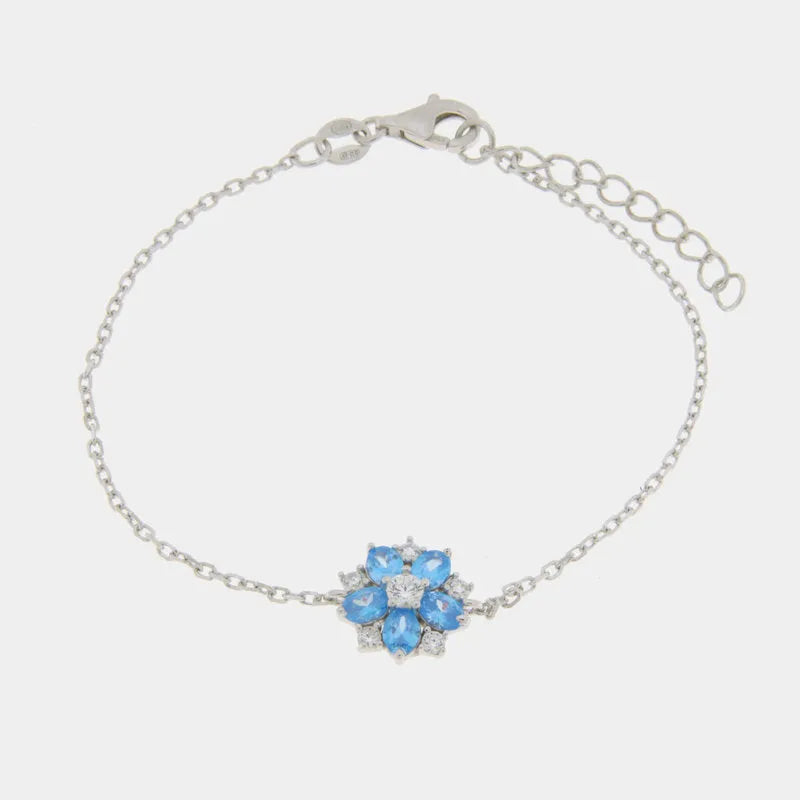 Bracciale in Argento 925 con fiore zirconato celeste - BYSIMON gioielli