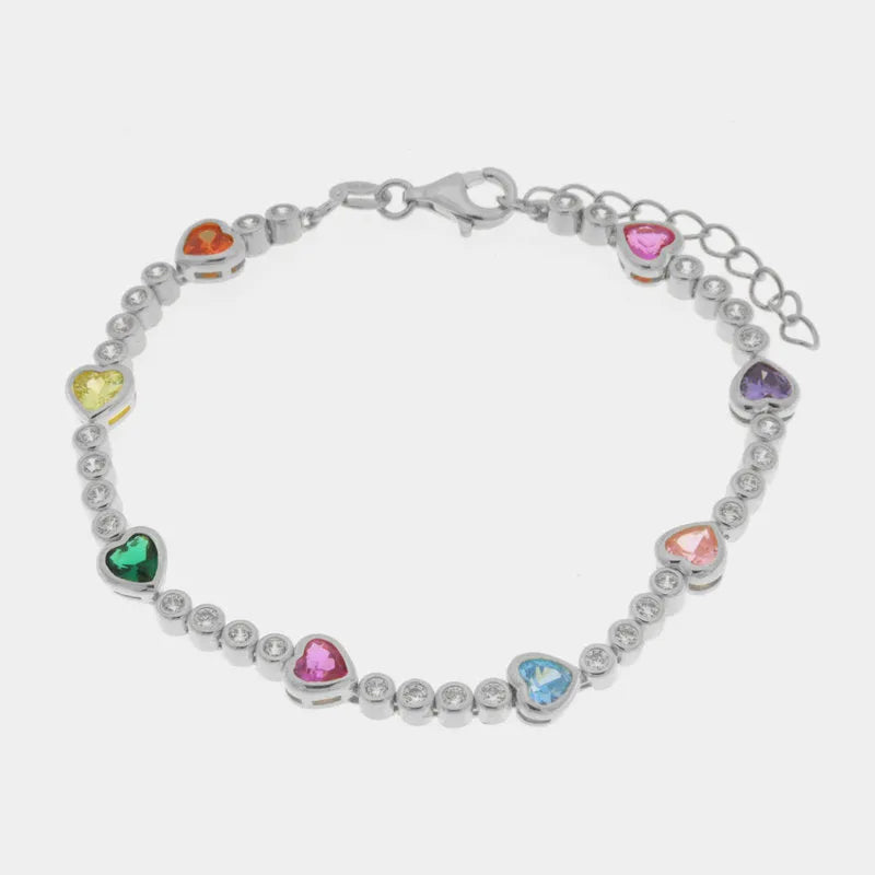 Bracciale in Argento 925  tennis impreziosito da curicini multicolor