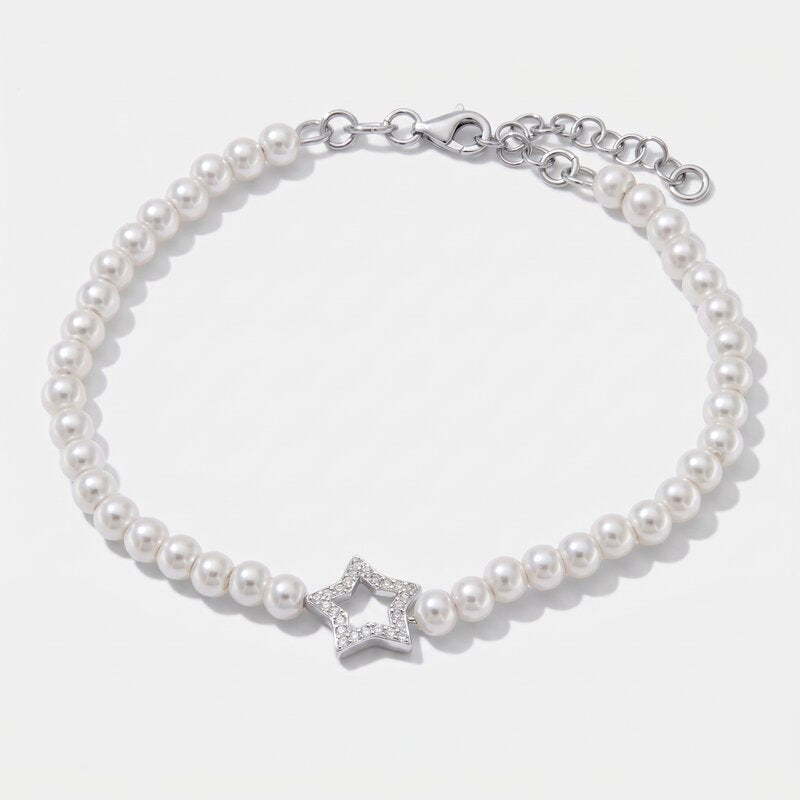 Bracciale in Argento 925 con perle di acqua dolce e stella - BYSIMON gioielli