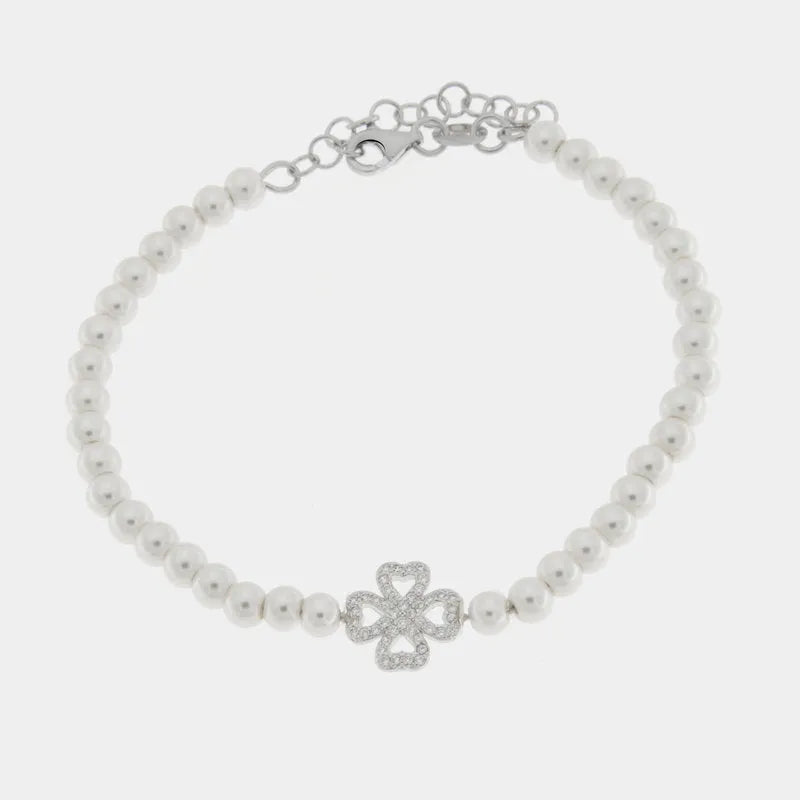 Bracciale in Argento 925 con perle di acqua dolce e quadrifoglio BYSIMON - gioiello BySimon
