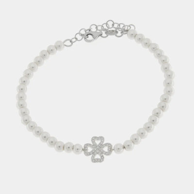 Bracciale in Argento 925 con perle di acqua dolce e quadrifoglio BYSIMON - gioiello BySimon