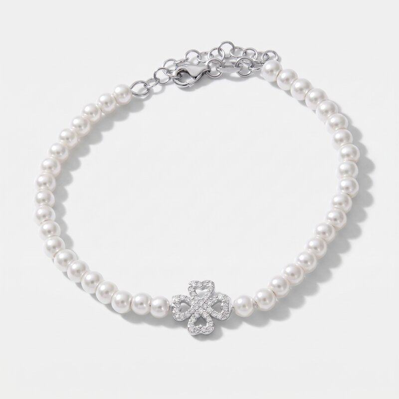 Bracciale in Argento 925 con perle di acqua dolce e quadrifoglio BYSIMON - gioiello BySimon