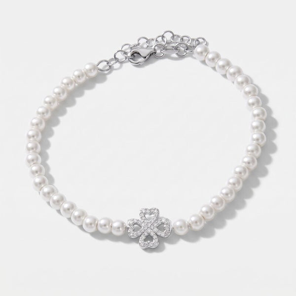 Bracciale in Argento 925 con perle di acqua dolce e quadrifoglio BYSIMON - gioiello BySimon