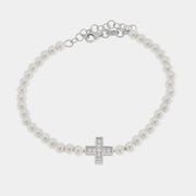 Bracciale in Argento 925 con perle di acqua dolce e croce centrale
